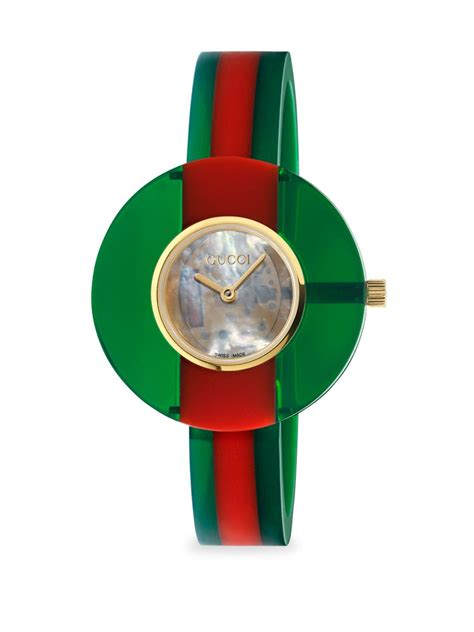 gucci vintage web plexiglass watch|Green And Red Web Resin Vintage Watch, 35mm .